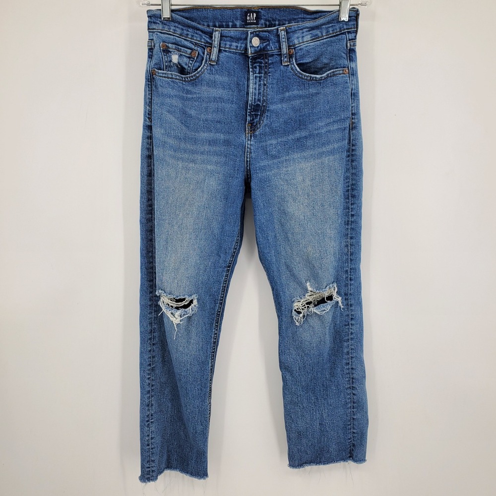 Gap Denim Cheeky Medium Wash Straight Leg Distressed Denim Jeans‎ Size 29
